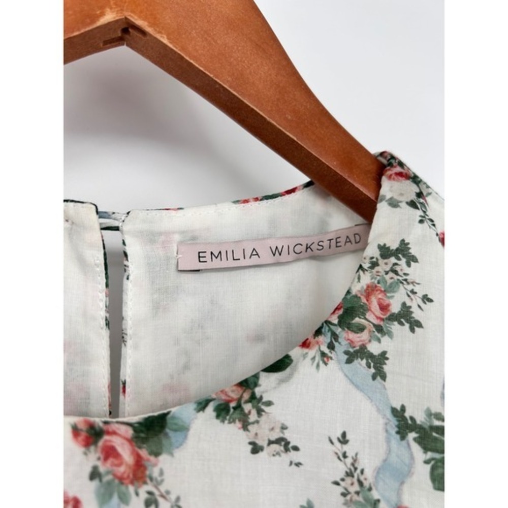 Emilia Wickstead Molly Dress Mini Floral Roses Ribbon Cotton Pink Blue 6 - Picture 7 of 14